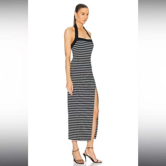 NEW NWT NICHOLAS Jane Contrast Square Neck Midi Dress In Black & Milk Stripe - Picture 2 of 13
